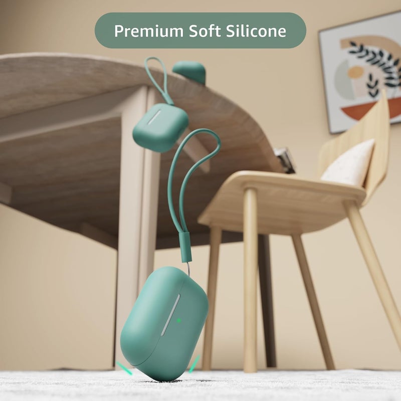 Tandoler حافظة متوافقة مع Airpods Pro 2، غلاف سيليكون ناعم واقي مع مجموعة تنظيف وحبل حمل متوافق مع AirPod Pro الجيل الثاني، LED أمامي مرئي - أخضر صنوبر - Image 3